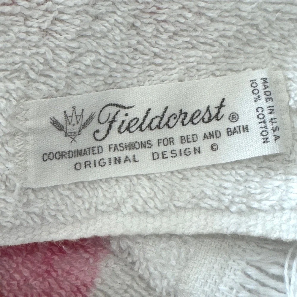 Fieldcrest Vintage Floral Basket Pink Bow Fringed Bath Towel 100 Cotton USA Made